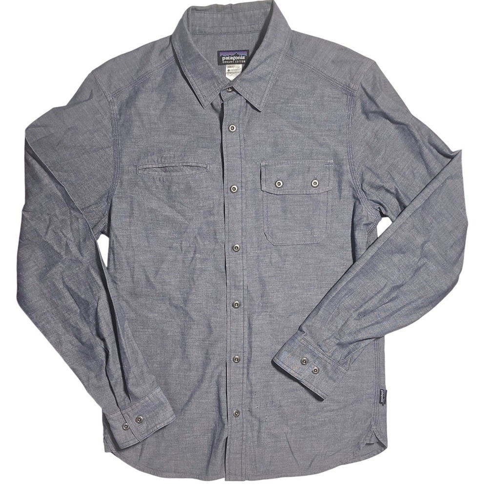 Patagonia‎ Long Sleeve Button Up Shirt Chambray Blue Men's organic cotton Mens M